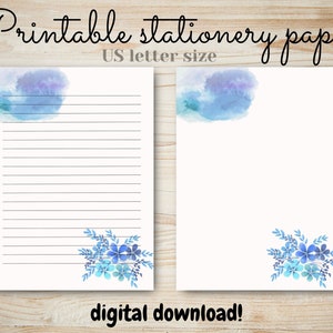 PRINTABLE stationery paper set, stationary paper, blue flowers theme, digital download, digital print, lined, unlined, writing papers