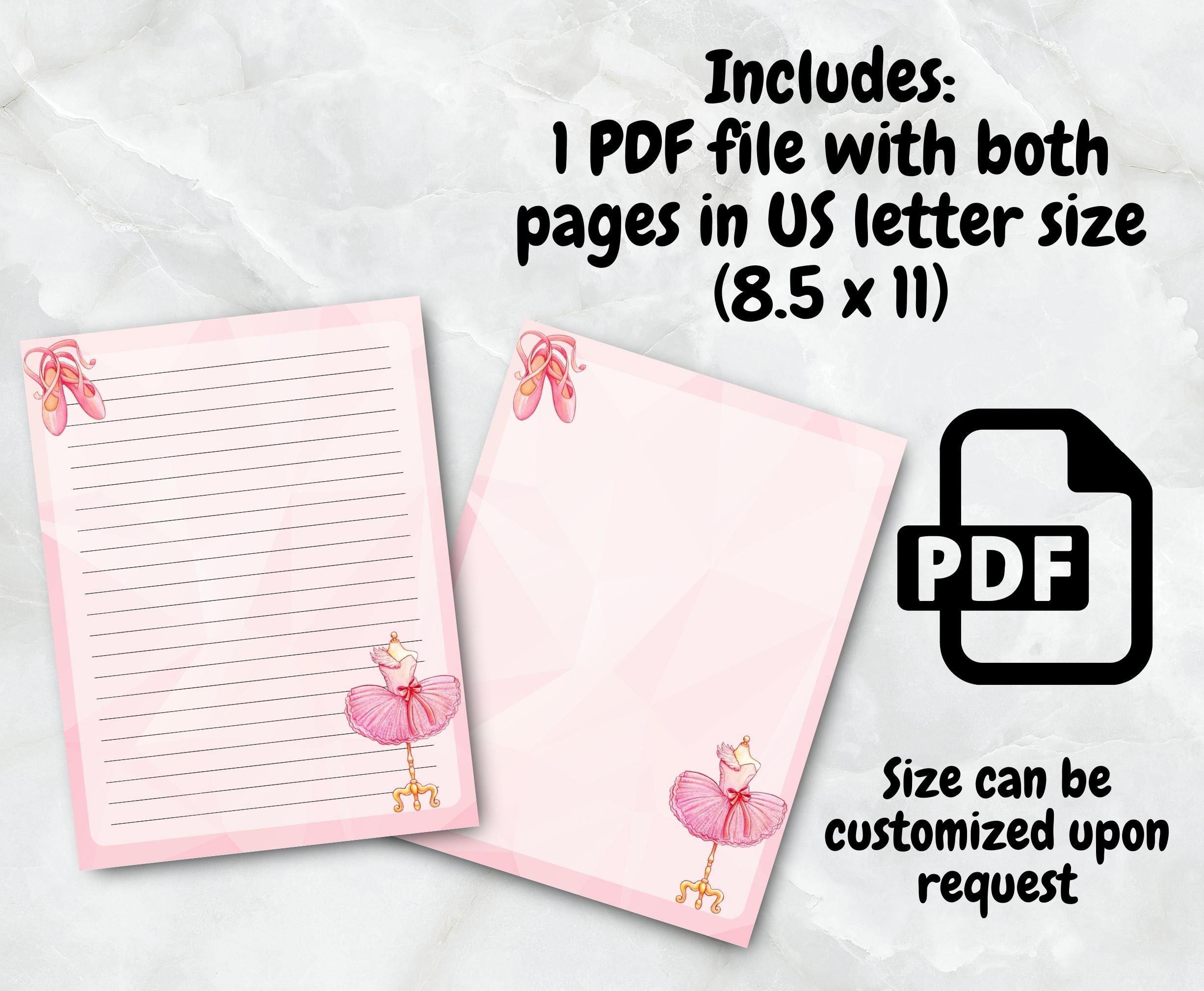 Ballerina Theme Printable Stationery Paper, Stationary Set, Writing ...