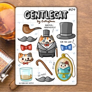 Gentleman Cat Sticker Sheet, Gentlecat Sticker Sheet, Vinyl Sticker Sheet, Journaling, Planer, Scrapbooking, süßes Sticker Sheet, Schreibwaren