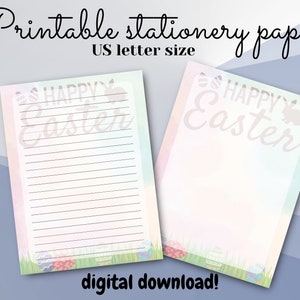 Happy Easter printable writing paper, digital download, journaling, letter paper, lined, unlined, Easter eggs, Easter paper