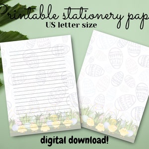 Easter chicks printable stationery writing paper, digital download, stationery set, lined, unlined, Easter, easter eggs, easter paper
