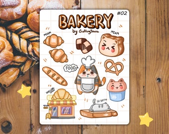 Kitty Bakery Vinyl Sticker Sheet, Cute Cat Stickers