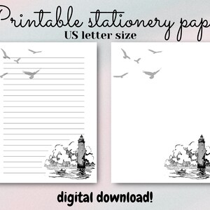 Papel de carta para impressão Lighthouse, conjunto de papelaria, forrado, sem forro, tamanho carta dos EUA, papel para escrever, correspondente, papel para carta, preto e branco
