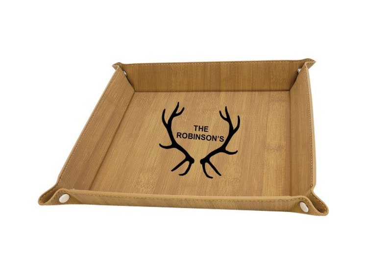 Engraved Leather Tray With Snaps, Vegan Leather Tray, Leatherette Catchall Tray, Men's Valet