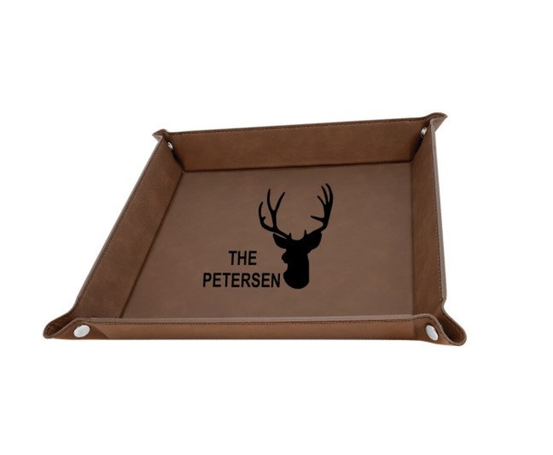 Engraved Leather Tray With Snaps, Vegan Leather Tray, Leatherette Catchall Tray, Men's Valet