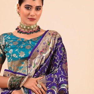 Nieuwe pure paithani-zijden sari met blouse in traditionele stijl voor vrouwen bruiloftskleding feestkleding feestelijke kleding traditionele designer sari