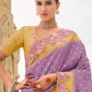 handwork Saree,Purple Designer Saree, Partywear saree,wedding saree,Indian Saree with Blouse ,gift for her,Indian Bollywood Party Saree