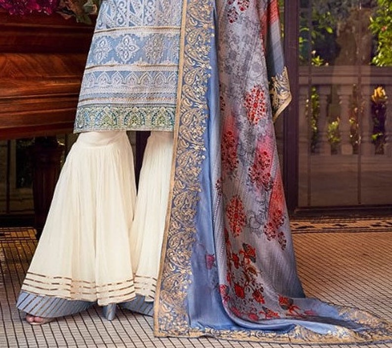 Fancy Sharara Suit Latest Lakhnavi Work Silk Suit Pant Style Suit Set Pakistani Wedding Dress Pakistani Wedding Dress