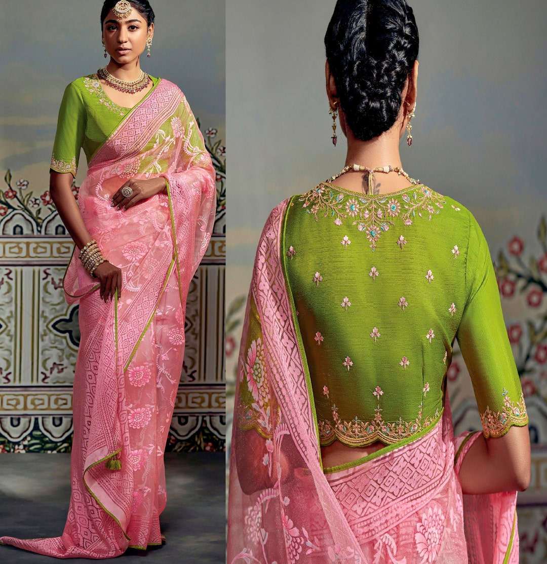 Pink Sabyasachi Pure Organza Brasso Silk Saree in Pink Color ,gift for ...