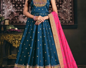 Lindo vestido Anarkali, vestido de seda, roupa de festa indiana, traje paquistanês, vestido de estilista pronto para usar, vestidos indianos da moda