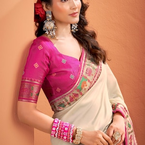 Patola Silk Saree, Festive Wear, Wedding Saree, Unstitched Blouse Sari