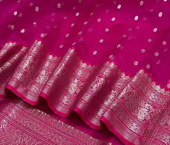 Pink - Traditional Chanderi Silk Handloom Precut Fabric (2.75 meter)