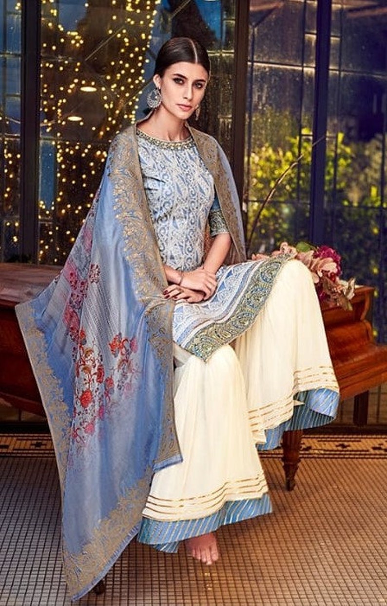 Fancy Sharara Suit Latest Lakhnavi Work Silk Suit Pant Style Suit Set Pakistani Wedding Dress Pakistani Wedding Dress