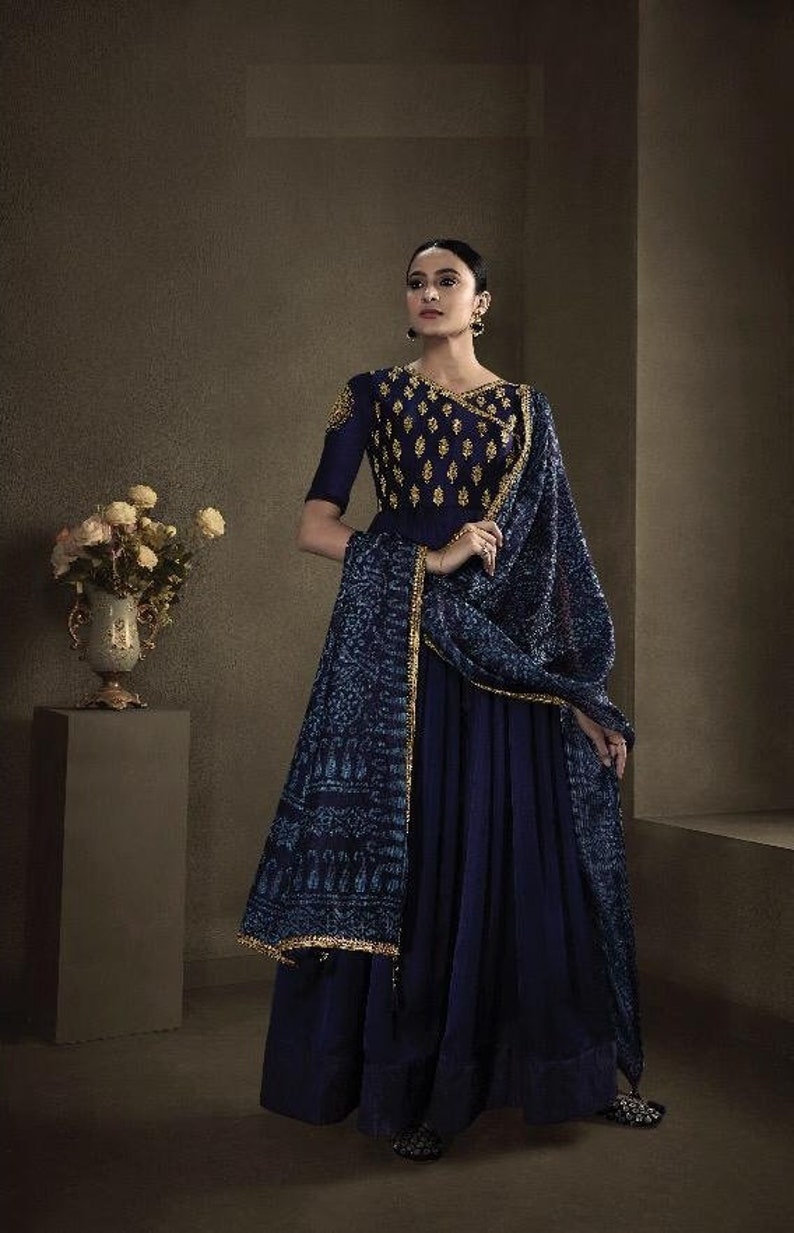 Blue Color Anarkali Suit Gown Party Wear Collection Pakistani Style Dress Indian Dresses