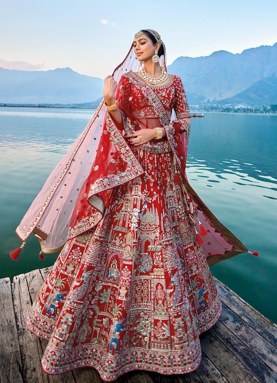 open lace back dress Luciana Red Lehenga Set | Modern Bridal Lehenga main image 0