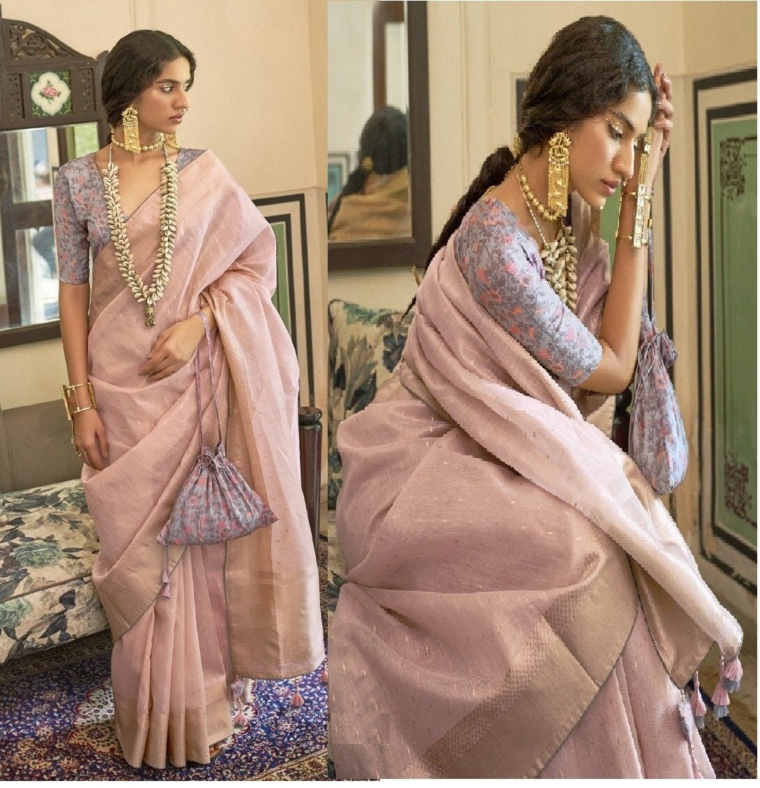Pastel Pink Zari Woven Tissue Banarasi Saree |Laxmi Style