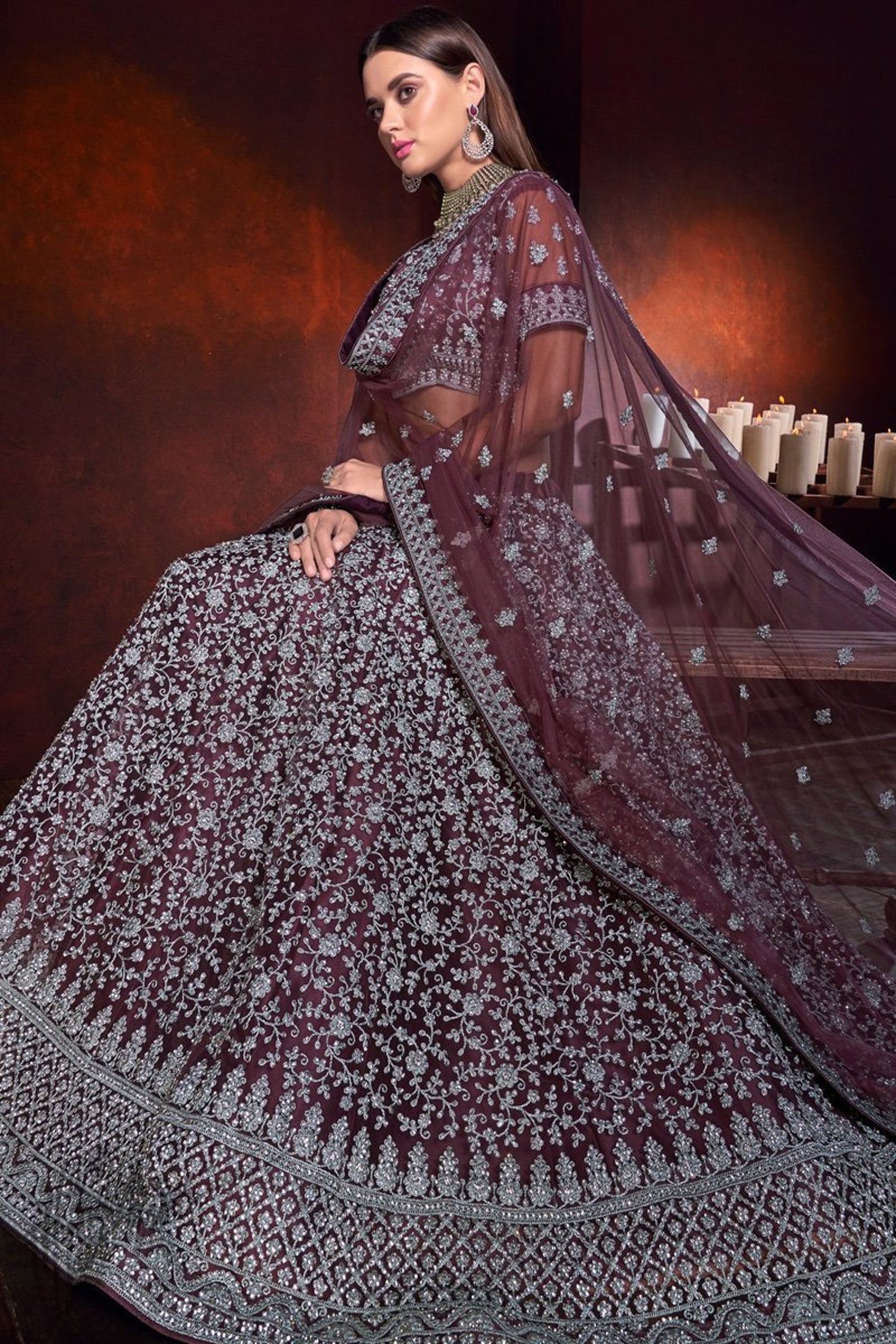 wedding lehenga wine colour