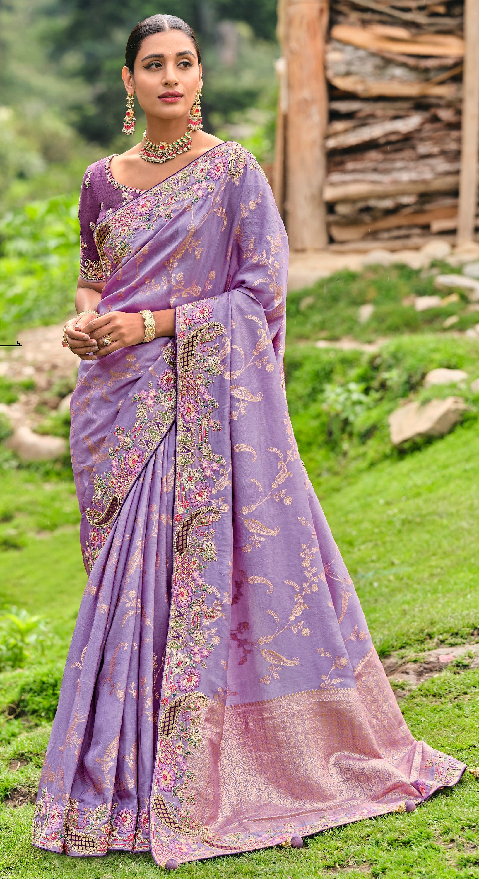 Lavender Designer Silk Saree With Stitched Blouse Work Saree, Indian ...
