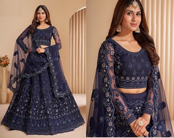 Lehenga choli de diseñador azul, vestido de dama de honor de boda india pakistaní, Ghagra choli chaniya choli, lehenga de novia lista para usar