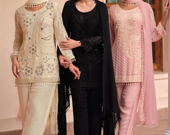 Conjunto de traje palazzo de seda, ropa de fiesta para bodas indias y pakistaníes, con bordados.