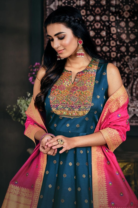 Buy Madeesh Pakistani Suit for Women, Japan Satin Silk Top, Santoon Bottom,  Tabby Dupatta, Pakistani Concept Satin Silk Dress Material, Pakistani suits  designer Silk at Amazon.in