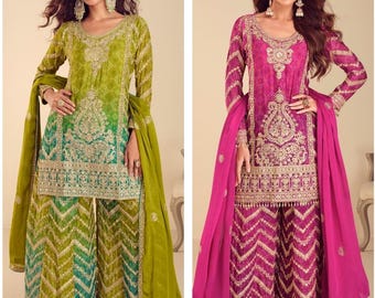Embroidered Chinon Silk Salwar Kameez Suit: Party Wear, Eid, Wedding Outfits