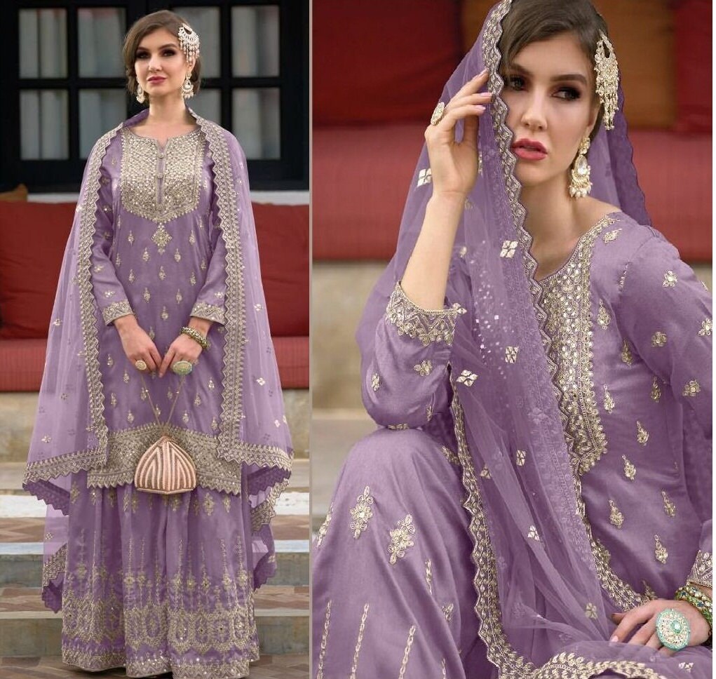 Buy Purple Wedding Wear Boat Neck Salwar Kameez Online for Women in USA