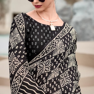 Smple Black Malmal Silk Saree , Saree For USA Women, Designer Saree, Party Wear Saree, black sari,Wedding Wear Saree, Black Saree, Saree Red