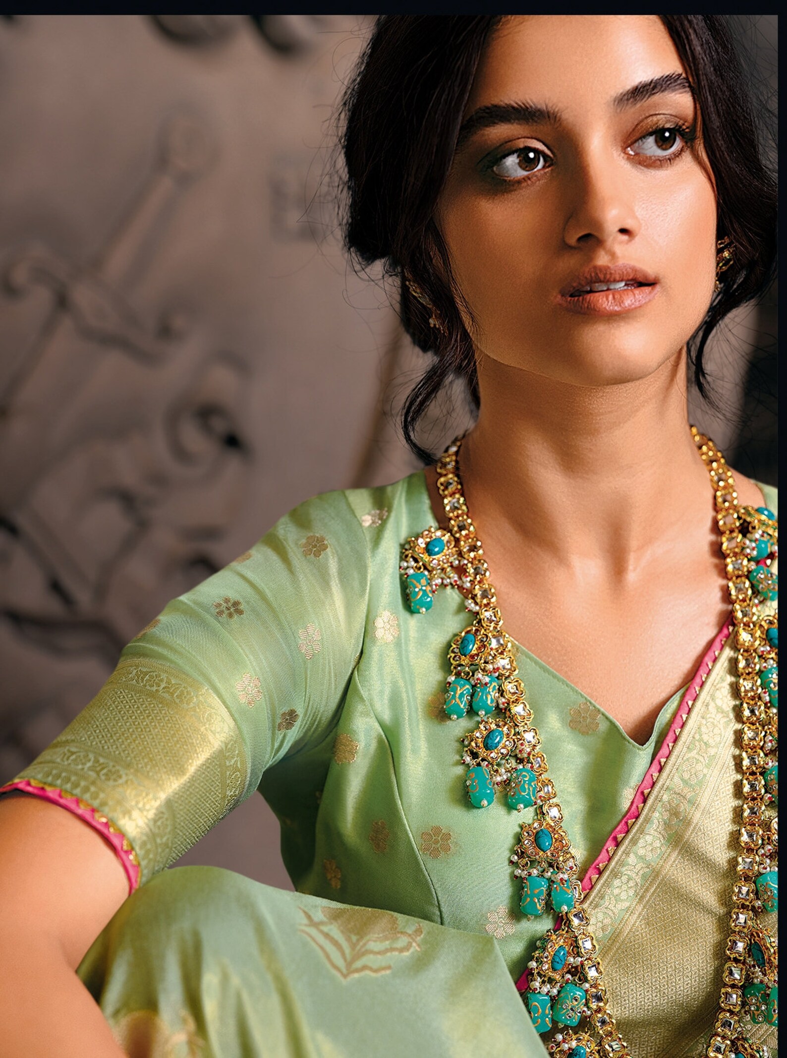 Elegant Pista Green Silk Saree main image 1