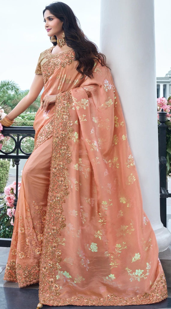 Sari Indiano Pakistano Da Sposa Con Blusa Nuovo Designer