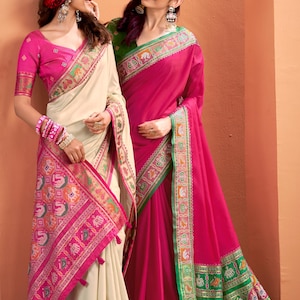 ETHNICMODE Indian Saree For Women Soft Satin Light