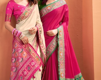 Partywear Świąteczna specjalna tkanina Patola z nadrukiem Jedwabna Patola Saree