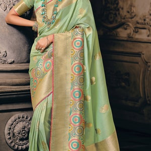 Pista Green Silk Saree main image 1