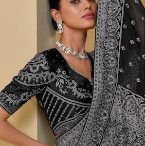 Pure Black Silk Saree , Saree For USA Women, Designer Saree, Party Wear Saree, black sari,Wedding Wear Saree, Black Saree, Saree.