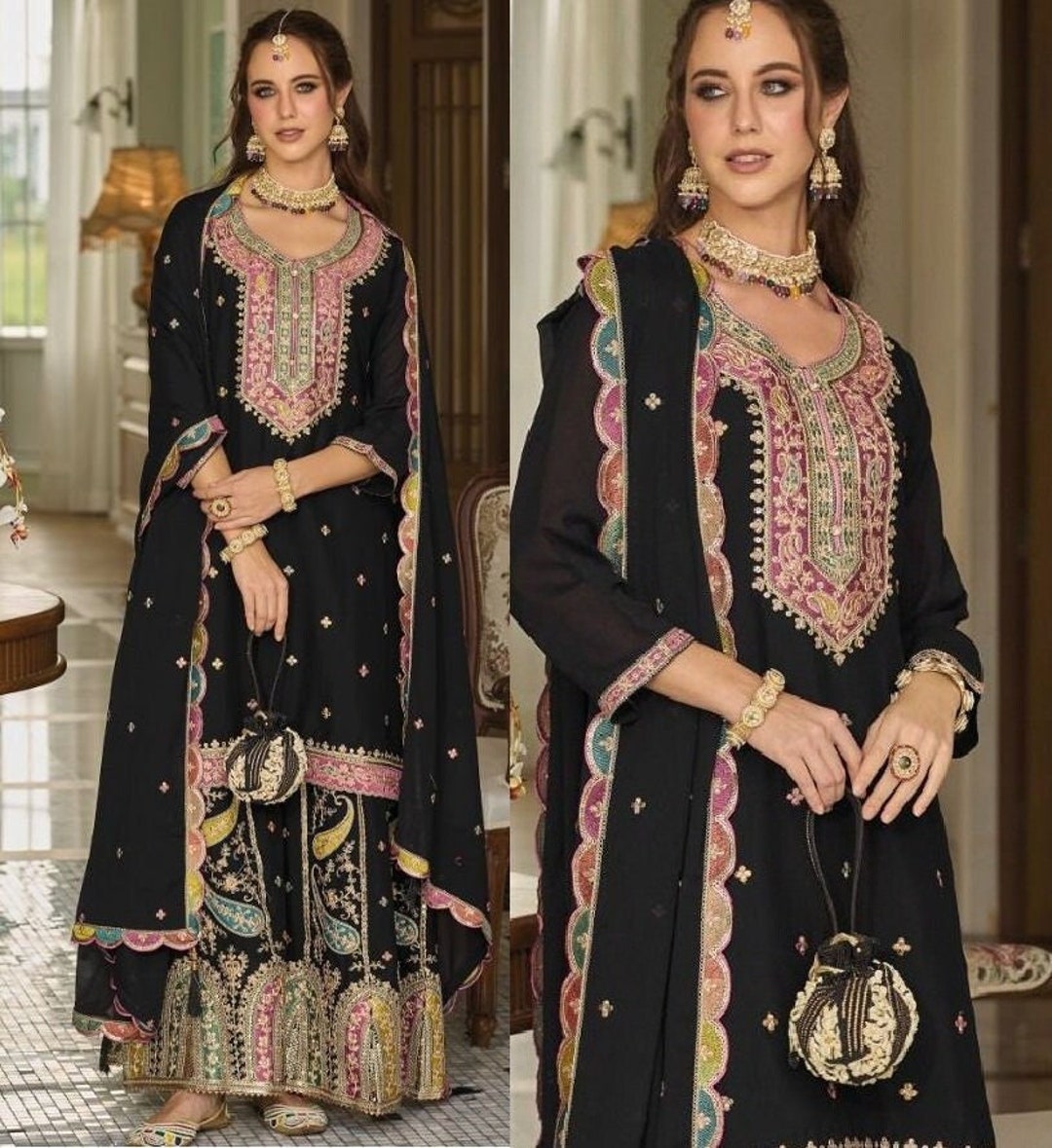 Exclusive Black Cotton Salwar Kameez Dress Material with Kota Dupatta BPK07