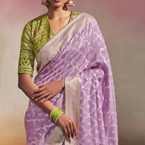 Nuovo sari viola da donna, sari in lamina, sari per donne americane, elegante abito da festa, sari da festa