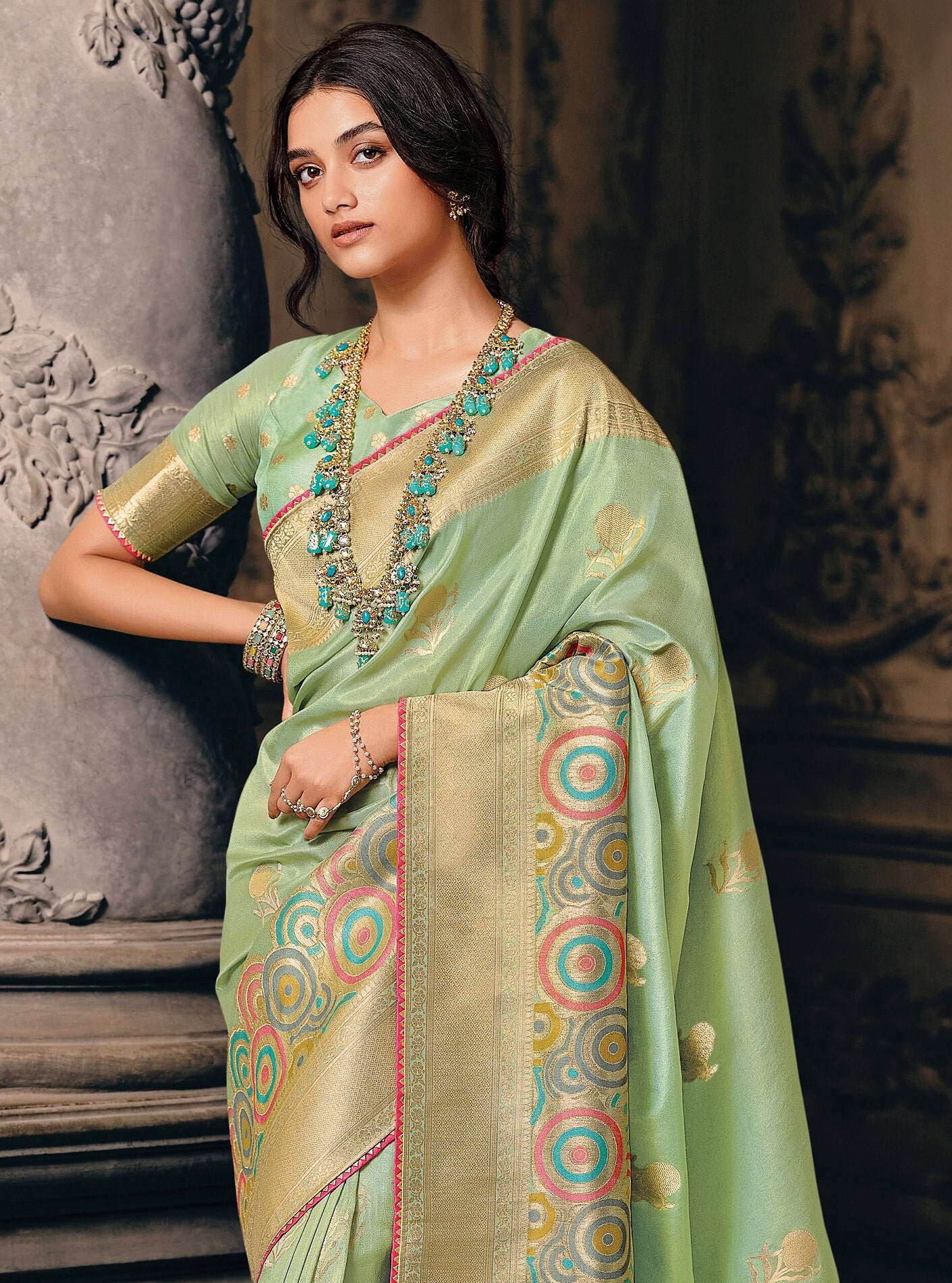 Pista Green Silk Saree With Stitched Blouse Readymade - Etsy