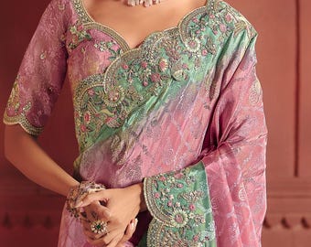 Pink Silk Saree,Traditional Saree,Designer Blouse Saree,Silk Saree,Wedding, Festive, Party Wear,Indian Designer Saree US,UK