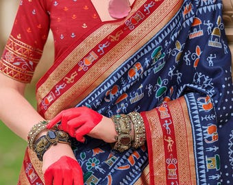Feestkleding Feestelijke Speciale Patola Print Zijden Patola Saree blauwe feestelijke sari