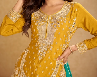 Haldi Suit, Yellow Readymade Suit, Embroidery Dress For Women, Anarkali Suit Style,Yellow Suit,Trendy Yellow Dress,Bollywood Suit,