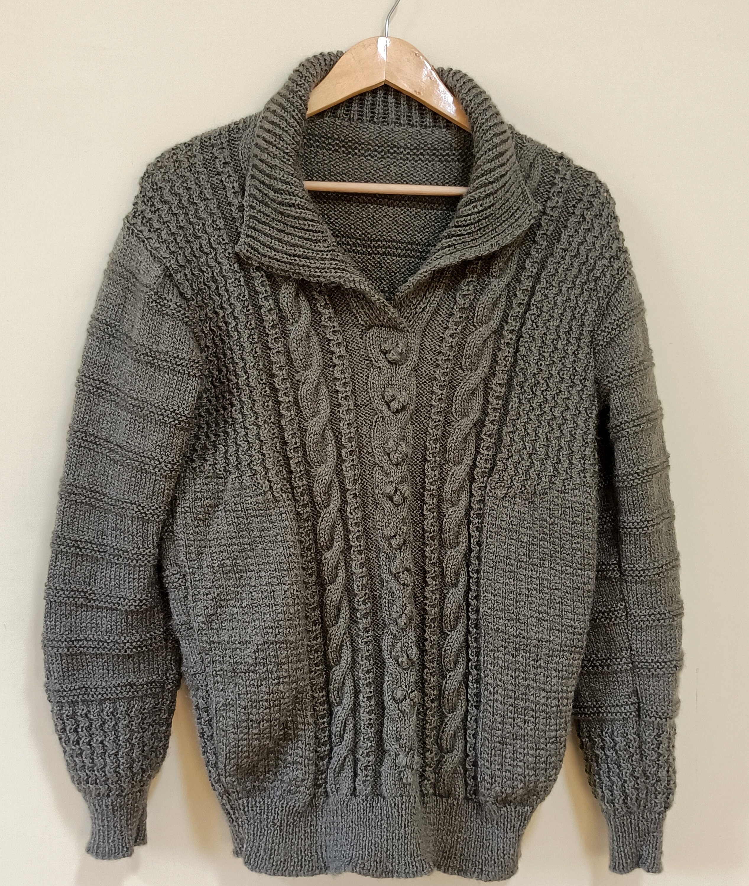 Grey Cable Knit Sweater Cardigan,Ugly Christmas Sweater,Hand knitted  cardigan , Gift For Christmas