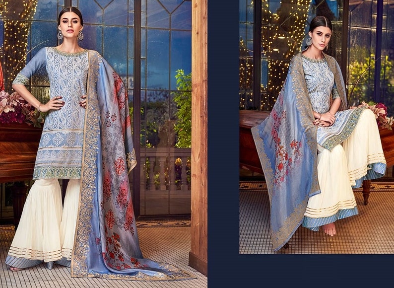 Fancy Sharara Suit Latest Lakhnavi Work Silk Suit Pant Style Suit Set Pakistani Wedding Dress Pakistani Wedding Dress