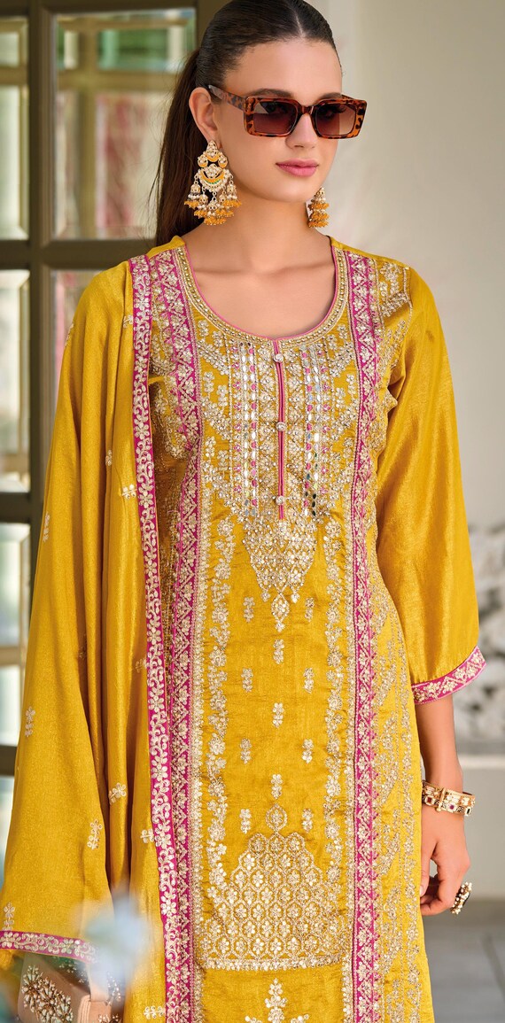 Yellow Women Salwar Kameez shalwar pant readymade kurti kurta suit set punjabi dress indian wedding bridal asian pakistani heavy Dupatta Etsy Canada