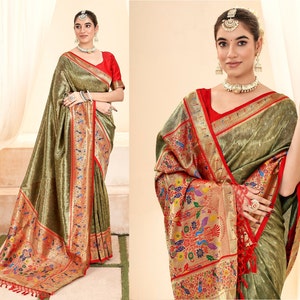 PAITHANI SILK Saree with Paithani Border,Trendy Ethnic Saree, Indian saree, elegant gift for her,indian fashion saree, silk saree