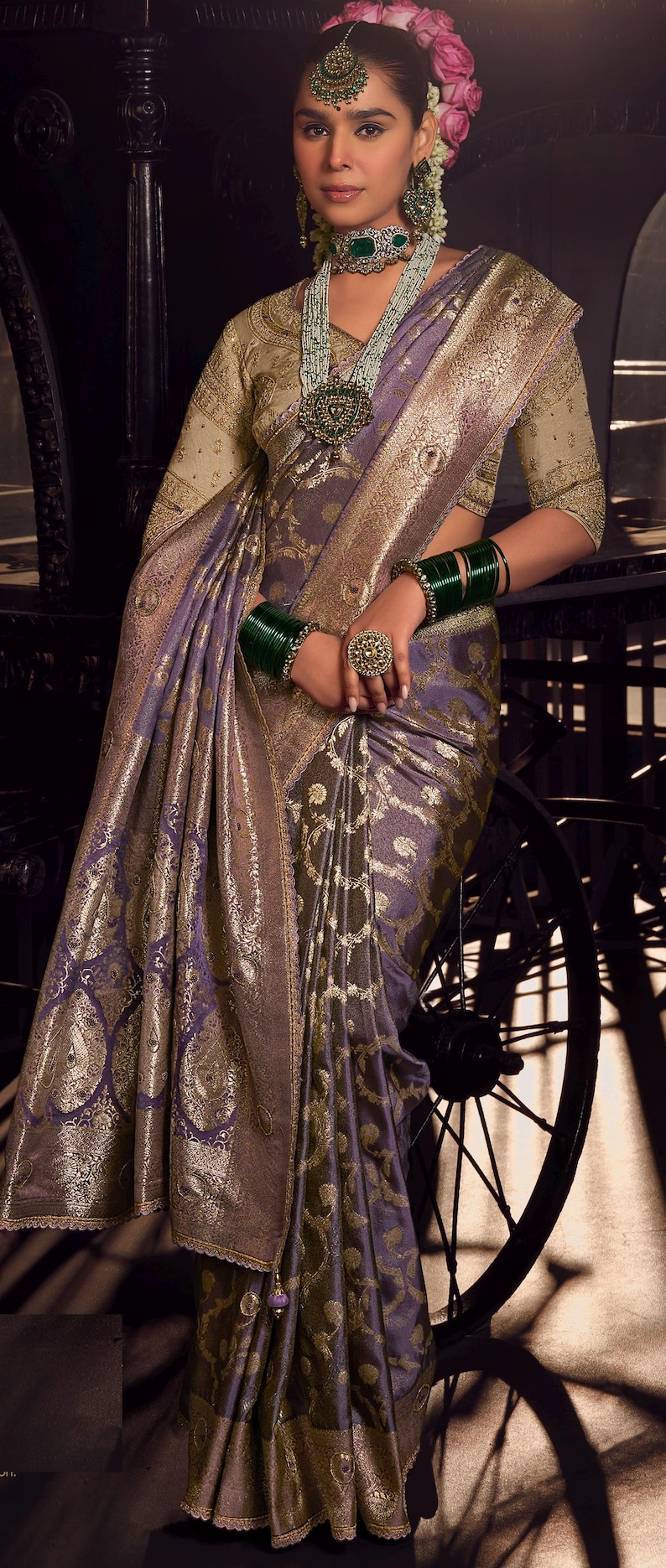 lavender Purple soft silk saree and dark purple contrast embroidery work designer blouse for women wedding,party,festive image 1