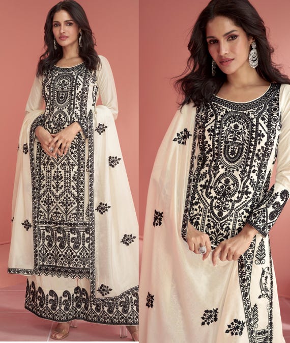 Diwali eid white Black Suit Pakistani Indian Wedding Party Wear Designer Salwar Kameez Plazzo Suits Readymade With Dupatta Dress Readymade Etsy