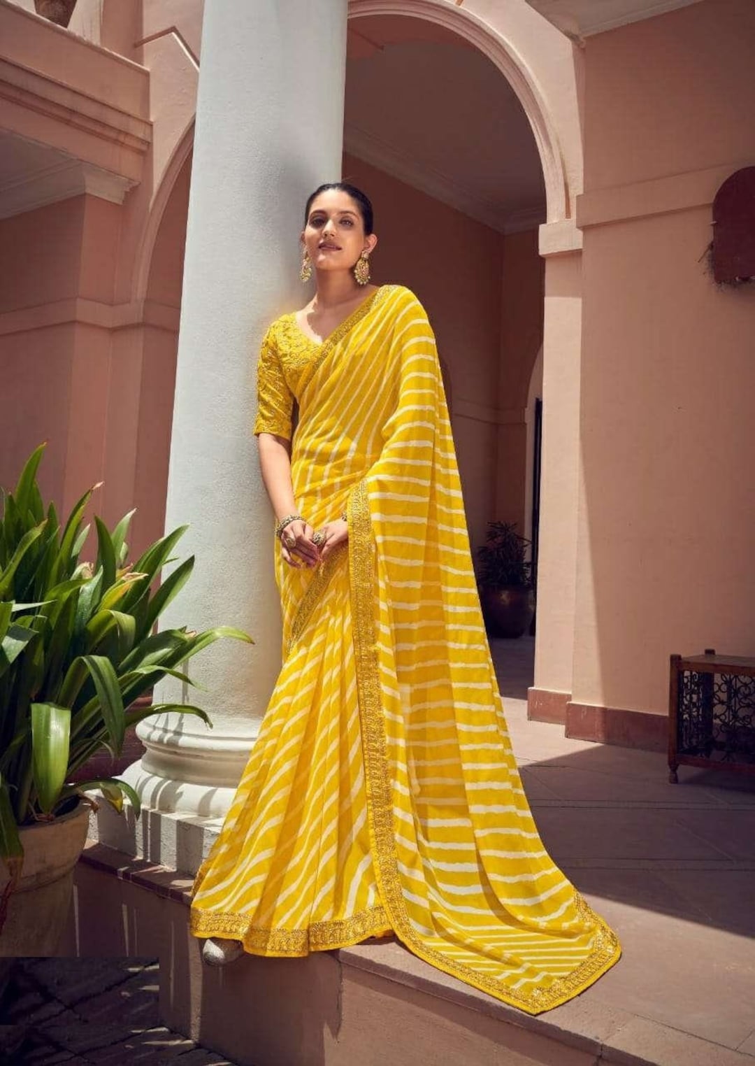 Yellow Party Wear Georgette Saree for Women Indian New Designer Sari Wedding Mehendi Haldi Festival Bollywood Sari Etsy Canada