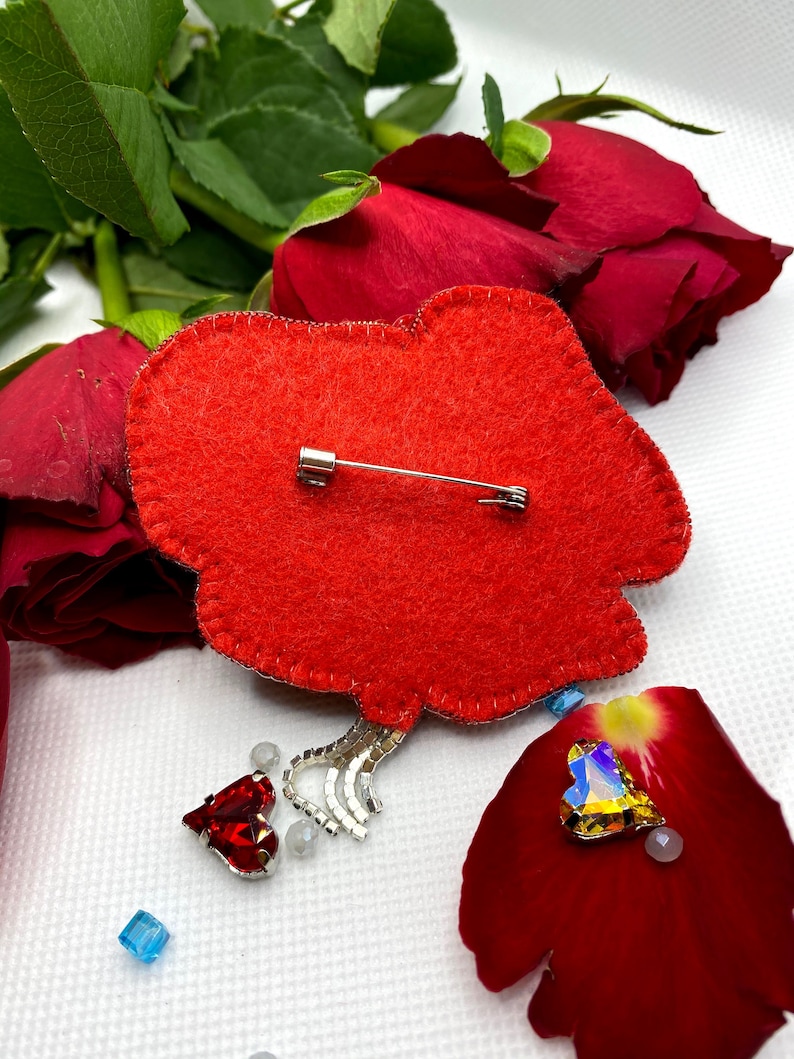 handmade accessories unique present Red poppy brooch embroidered jewellery Embroidered beaded brooch
