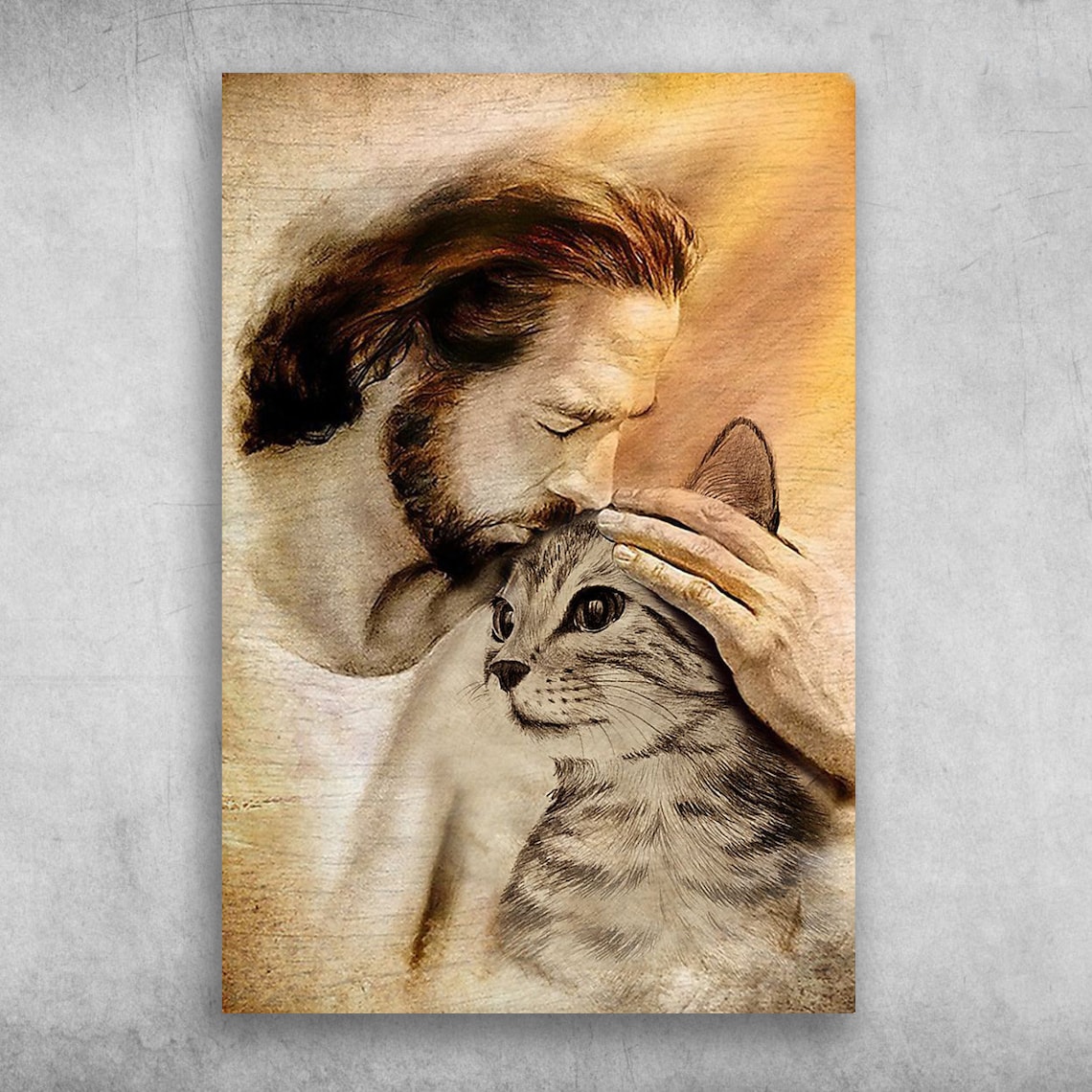 God Loves Cat Cat And Jesus Wrapped Canvas Christian Gift Etsy