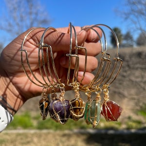 Healing Crystal Gold Plated Bangle / Gold Bangles / Bangles / Crystal Bangle / Carnelian Bracelet  / Crystal Jewelry / Stainless Steel